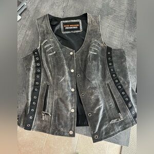 Women's Distressed Black Leather Vest